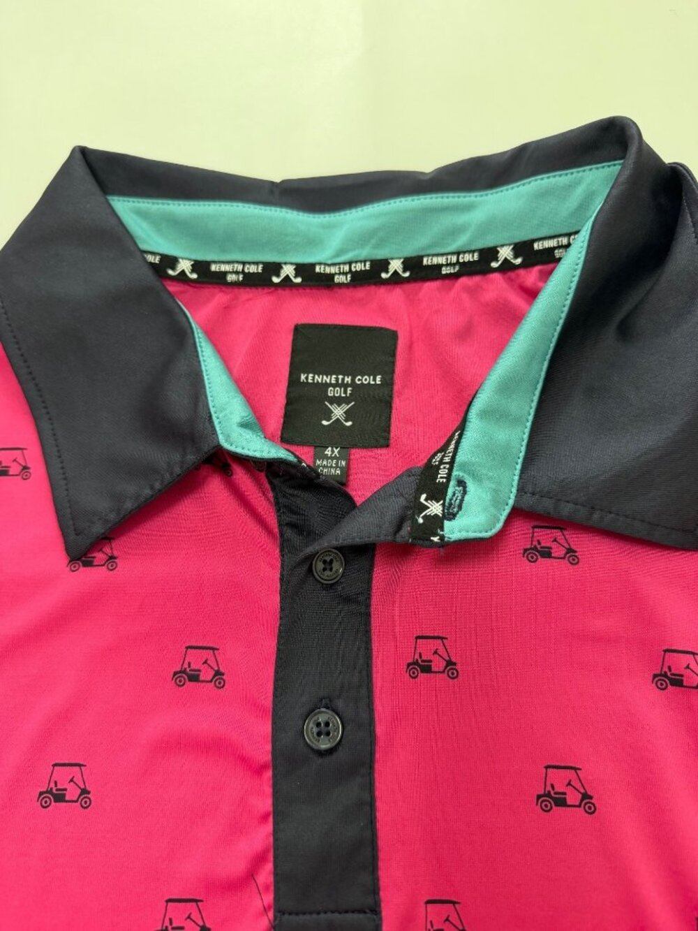 Kenneth Cole Golf Polo Shirt Pink Golf Cart Print Moisture-Wicking UPF 50+, 4XL - Picture 4 of 8
